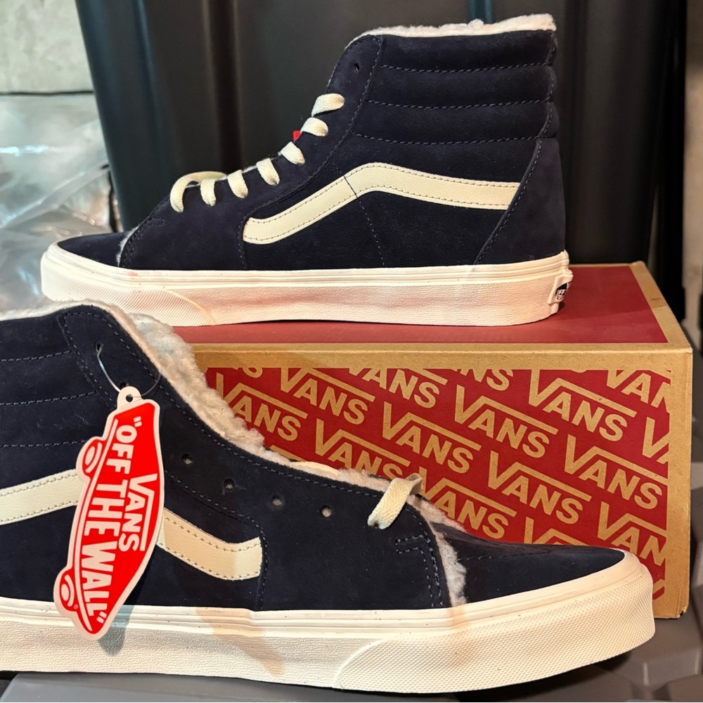 Vans Suede High-Tops in Dark Blue and Cream
